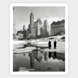 Central Park Winter Scene, 1933. Vintage Photo Sticker